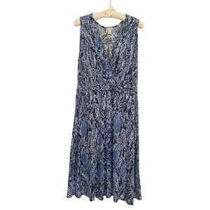Spense Womens Blue Snakeskin Print Braided Waist Sleeveless Midi Dress Sz L Y2K